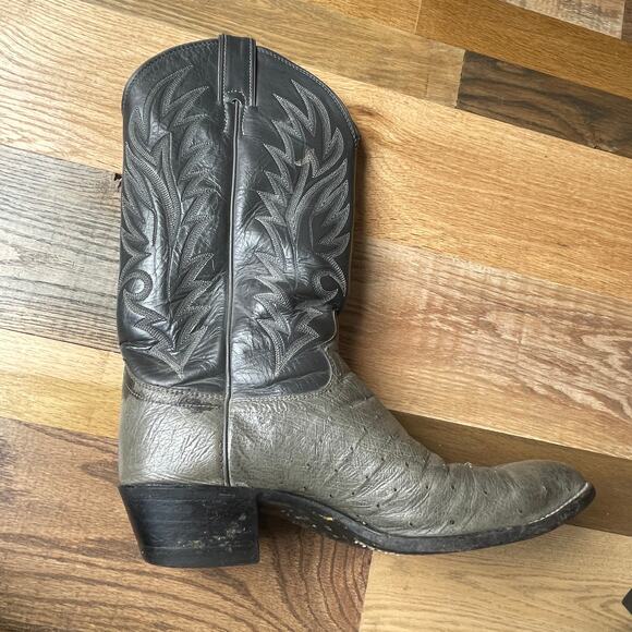 Justin V6005 Gray Ostrich Leather Black Western Cowboy Boots 8.5 main image 9